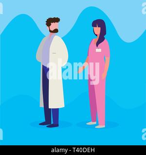 Paar professionelle Arbeiter zeichen Vector Illustration Design Stock Vektor