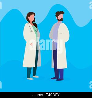 Paar professionelle Arbeiter zeichen Vector Illustration Design Stock Vektor