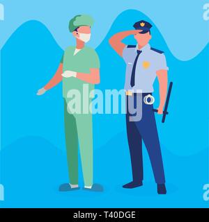 Paar professionelle Arbeiter zeichen Vector Illustration Design Stock Vektor