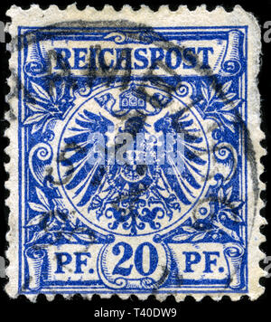 Briefmarken aus dem Deutschen Reich in der Krone/Adler-Serie 1889 ausgestellt Stockfoto