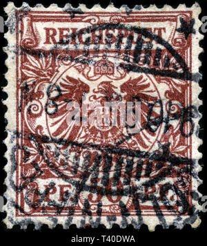 Briefmarken aus dem Deutschen Reich in der Krone/Adler-Serie 1889 ausgestellt Stockfoto