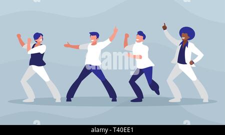 Interracial Tänzer Gruppe disco style Zeichen Vector Illustration Design Stock Vektor