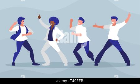 Interracial Tänzer Gruppe disco style Zeichen Vector Illustration Design Stock Vektor