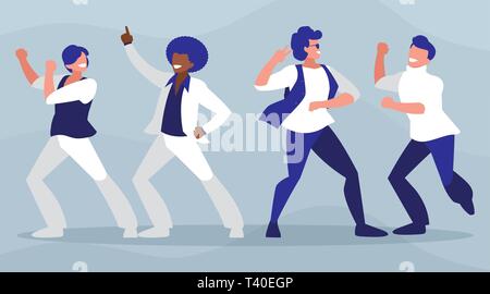 Interracial Tänzer Gruppe disco style Zeichen Vector Illustration Design Stock Vektor