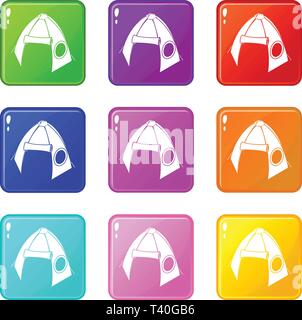 Tribal zelt Icons Set 9 Colour Collection Stock Vektor