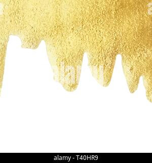 Gold Farbe tropft auf weißem Hintergrund goldene Folie oder Wasser metallische Textur Vektor gold Liquid Glanz Grenze mit Kopie Raum schmelzen isoliert Stock Vektor