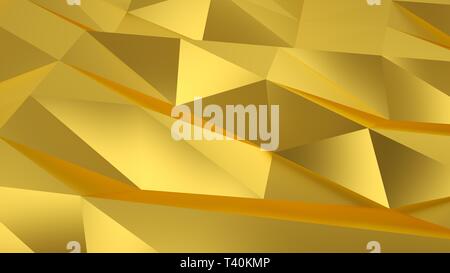 Triangle polygon Formen Hintergrund. 3D-deco geometrische Gold. 3D-Rendering. Stockfoto