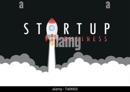 Start business text Konzept Rocket Launch mit Rauch Vektor-illustration EPS 10. Stock Vektor