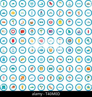 100 Meer Icons set, cartoon-Stil Stock Vektor