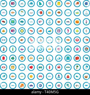 100 Meer Abenteuer Icons Set, Cartoon-Stil Stock Vektor