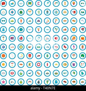 100 Meer Urlaub Icons set, cartoon-Stil Stock Vektor