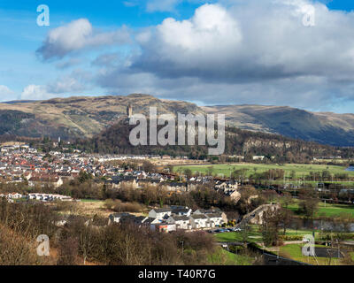 Blick auf das Wallace Monument von Mote Hügel Stadt Stirling Schottland Stockfoto