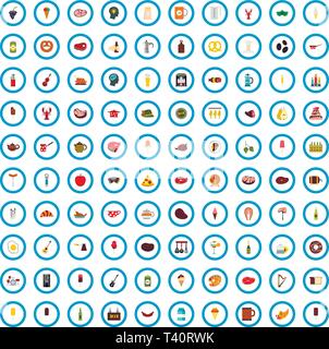 100 Restaurant kunst Symbole, flacher Stil Stock Vektor