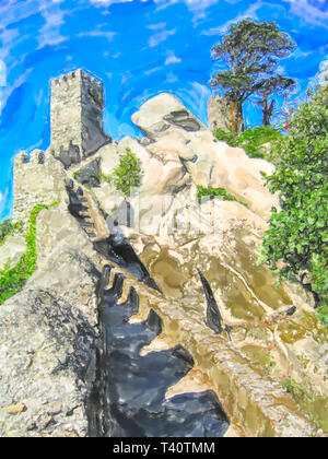 Abbildung: alte Burg der Mauren in Sintra in Portugal Stockfoto