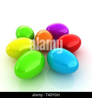 Bunte eier auf weißem Hintergrund Stockfoto