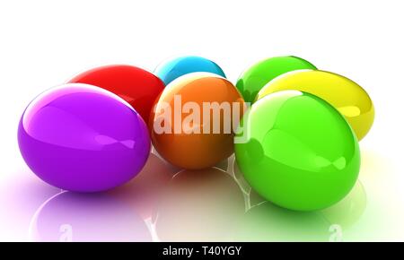 Bunte eier auf weißem Hintergrund Stockfoto