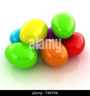 Bunte eier auf weißem Hintergrund Stockfoto
