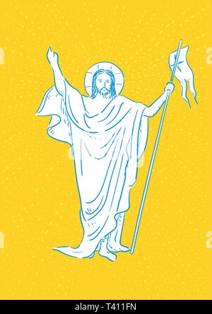 Skizziert vektor Zeichnung der Figur Jesu Christi, die nach oben zeigen Stock Vektor
