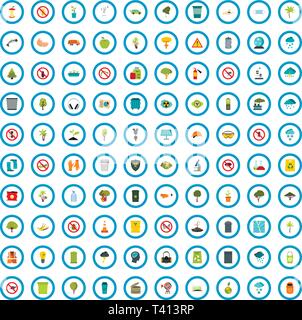 100 Recycling Analyse Symbole, flacher Stil Stock Vektor
