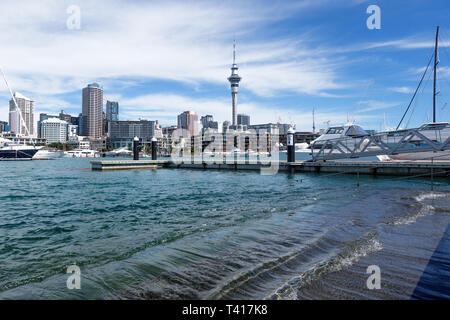 Sky Tower und der Viadukt Yachthafen, Auckland, Nordinsel, Neuseeland Stockfoto