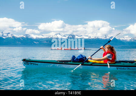 Alaska, Nordwesten, Norden, 49th State, Alaska, Arktis, The Last Frontier, Juneau Favorite Channel Alaska Discovery Sea Water Kajak Trip Chilkat Range AK020, V Stockfoto