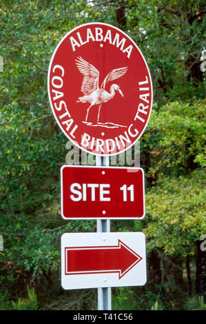 Alabama Fort Morgan Peninsula Bon Secour National Wildlife Refuge, Coastal Birding Trail Schild, Stockfoto