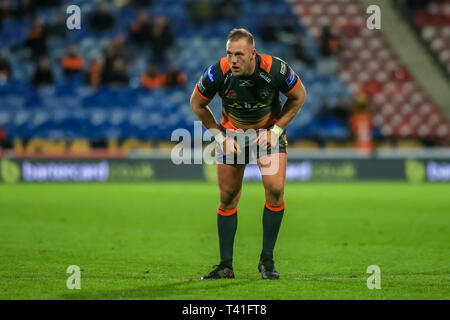 11. April 2019, John Smiths Stadion, Huddersfield, England; Betfred Super League, Runde 10, Huddersfield Riesen vs Castleford Tiger; Liam Watt Castleford Tiger während des Spiels Credit Craig Milner/News Bilder Stockfoto