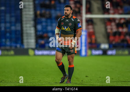 11. April 2019, John Smiths Stadion, Huddersfield, England; Betfred Super League, Runde 10, Huddersfield Riesen vs Castleford Tiger; Mt Cook von Castleford Tiger während des Spiels Credit Craig Milner/News Bilder Stockfoto