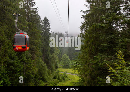 Rad Seilbahn am Pilatus Berg in Luzern Schweiz unter den Bäumen Stockfoto