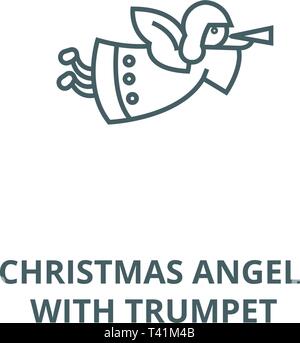 Weihnachten Engel mit Trompete Symbol Leitung, Vektor. Weihnachten Engel mit Trompete umriss Zeichen, Symbol, Abbildung Stock Vektor