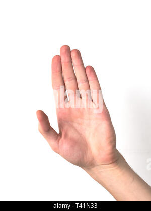 Weiße Ethnie männliche Hand mit der Handfläche nach den Betrachter. Forbiddance, verbot Konzept. Stockfoto