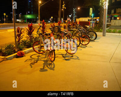 Fahrräder in einem Fahrrad in Broadbeach an der Gold Coast Stockfoto