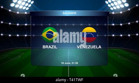Brasilien Vs Venezuela Fußball-Anzeigetafel broadcast Grafik Fußball-Vorlage Stock Vektor