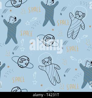 Nahtlose Muster mit Hunden Astronauten. Stock Vektor