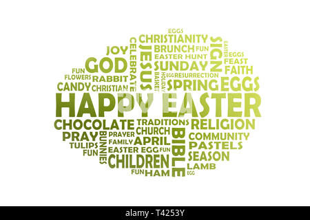 Frohe Ostern Wort Wolke Ausschneiden eines grünen Osterei Stockfoto