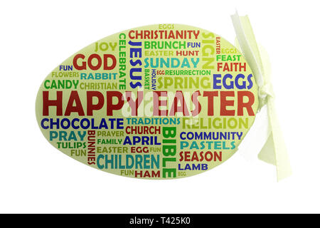 Frohe Ostern tag cloud mit farbigen und transparenten Worte aus der christlichen Feiertag Ostern. Stockfoto