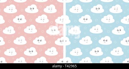 Vector Illustration baby nahtlose Muster. set Kinder nahtlose Muster mit niedlichen Wolken, Sterne. Stock Vektor