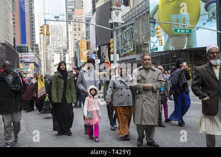 Muslime Rally und März in New York City nach Neuseeland Massaker und für die Palästinenser im Gazastreifen sowie gegen Islamophobie im Allgemeinen. Stockfoto