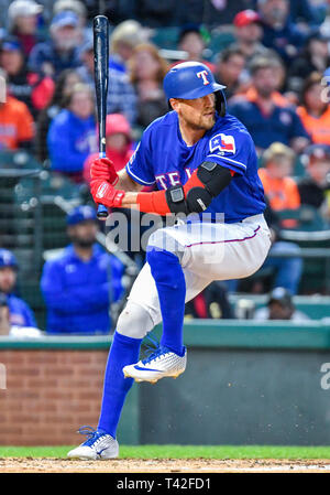 03.April 2019: Texas Rangers rechter Feldspieler Hunter Pence #24 At Bat während ein MLB Spiel zwischen den Houston Astros und der Texas Rangers bei Globe Life Park in Arlington, TX Texas besiegte Houston 4-0 Albert Pena/CSM. Stockfoto