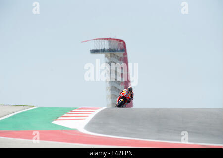 Austin, Texas, USA. 12 Apr, 2019. April 12, 2019: Marc Marquez #93 mit Repsol Honda Team MotoGP Freies Training beim Red Bull Grand Prix in Amerika. Austin, Texas. Mario Cantu/CSM Credit: Cal Sport Media/Alamy leben Nachrichten Stockfoto