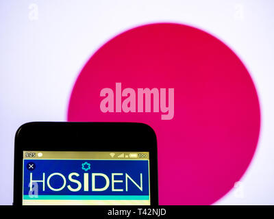 In der Ukraine. 13 Apr, 2019. In diesem Foto Illustration eine Hosiden Logo auf einem Smartphone gesehen angezeigt. Quelle: Igor Golovniov/SOPA Images/ZUMA Draht/Alamy leben Nachrichten Stockfoto