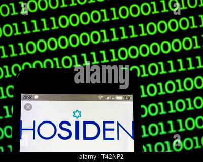 In der Ukraine. 13 Apr, 2019. In diesem Foto Illustration eine Hosiden Logo auf einem Smartphone gesehen angezeigt. Quelle: Igor Golovniov/SOPA Images/ZUMA Draht/Alamy leben Nachrichten Stockfoto