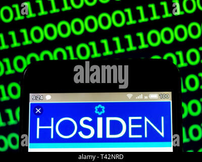 In der Ukraine. 13 Apr, 2019. In diesem Foto Illustration eine Hosiden Logo auf einem Smartphone gesehen angezeigt. Quelle: Igor Golovniov/SOPA Images/ZUMA Draht/Alamy leben Nachrichten Stockfoto