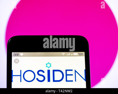 In der Ukraine. 13 Apr, 2019. In diesem Foto Illustration eine Hosiden Logo auf einem Smartphone gesehen angezeigt. Quelle: Igor Golovniov/SOPA Images/ZUMA Draht/Alamy leben Nachrichten Stockfoto