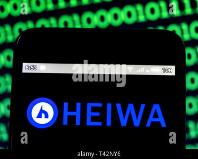 In der Ukraine. 13 Apr, 2019. In diesem Foto Illustration einer heiwa Corporation logo gesehen auf einem Smartphone angezeigt. Quelle: Igor Golovniov/SOPA Images/ZUMA Draht/Alamy leben Nachrichten Stockfoto