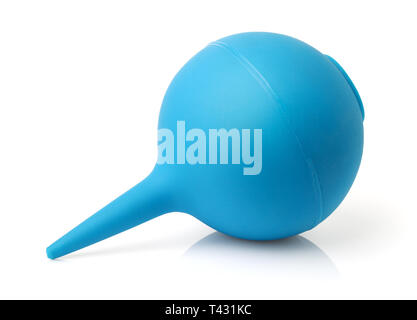 Blauer Gummiball Spritze isoliert auf weißem Stockfoto