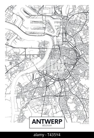 Stadtplan Antwerpen, travel Vektor Plakatgestaltung detaillierten Plan der Stadt, Flüsse und Straßen Stock Vektor