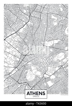 Stadtplan Athen, travel Vektor Plakatgestaltung detaillierten Plan der Stadt, Flüsse und Straßen Stock Vektor