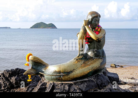 Skulptur einer Meerjungfrau an samila Strand in Songkhla, Thailand, Südostasien, Asien Stockfoto