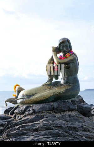 Skulptur einer Meerjungfrau an samila Strand in Songkhla, Thailand, Südostasien, Asien Stockfoto